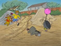 Winnie the Pooh Original Production Cel on Original Background: Winnie the Pooh Winnie The Pooh Original, Winnie The Pooh Christopher Robin, Disney Animation Art, Original Background, Alice In Wonderland Characters, Background Painting, Disney Artists, Painted Background, Christopher Robin