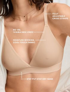 Air Fabric Feather-light, breathable, smooth, irresistibly soft and cool to the touch. Unlined, Wire-Free Support - B-air-ly there feel, but super supportive. Moisture-Wicking - Bye bye boob sweat! Invisible Under Clothing - Laser cut (without the need for stitching), bonded seams keep Bra lines at bay and keep every outfit immaculate. Stay-Put-Stay-Dry Band - We made sure that the bottom band (where excess perspiration naturally collects) is moisture-wicking, breathable and anti-odor. Air Mesh Bra Product Photography, Panties Pattern, Fabric Feather, Fabric Feathers, Most Comfortable Bra, Invisible Bra, Low Cut Top, Tommy John, Comfortable Bras