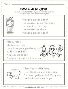 printable worksheet to help students learn how to read the poem find the rhyme