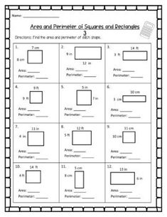 the area and perimeter of squares and rectangles worksheet for students to practice