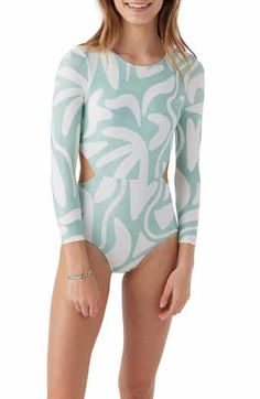 Snapper Rock Kids' Watermelon Long Sleeve One-Piece Rashguard Swimsuit | Nordstrom Striped Two Piece, Rashguard Swimsuit, Spring Suit, Surf Suit, Womens Wetsuit, Beach Kids, Beach Hut, One Piece Swim, Suit Accessories