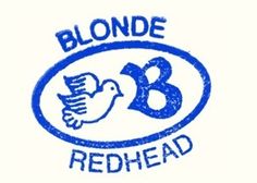 a blue and white logo with the words blonde redhead on it's side