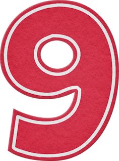 the number nine in red felt with white stitching on it's sides and bottom