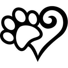 a black and white image of a heart with paw prints in the shape of a heart