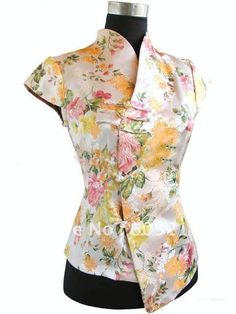 Mandarin Collar Shirt Women, Chinese Dresses Pattern, Graduation Attire, Chinese Fancy Dress, Chinese Dolls, Mandarin Collar Shirt, Blouse Design Images, Myanmar Dress Design, Designer Blouse Patterns