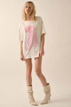 Pink Leopard Distressed Oversize Graphic Tee | ShopPromesa Oversize Graphic Tee, Leopard Graphic, Oversized Graphic Tee, Pink Leopard, T Shirt Print, Oversized Fits, Drop Shoulder, Round Neckline, Tshirt Print