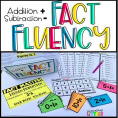 the addition and subtraction flueny game is shown with numbers, letters, and