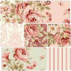 four different floral patterns in pink and green