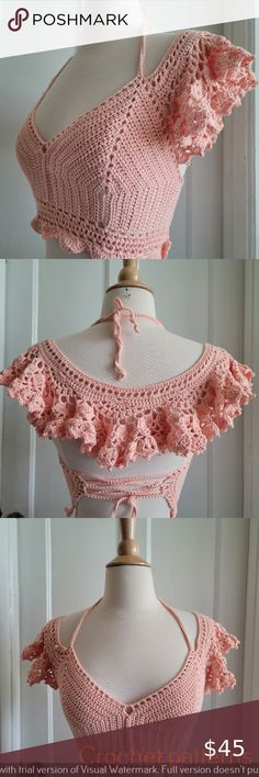 Crochet Crop Top Inspiration, Crochet Ruffle Top, Handmade Crop Top, Crochet Bodice