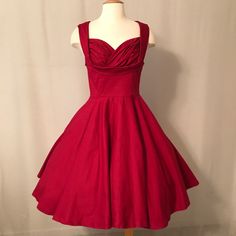 I’m In Love. I Found This Gem In My Inventory When I Closed My Shop. I Have Never Washed This Dress (Obv Nwt) So There Could Be Deodorant Or Something On It From The Girls, But I’m Not Sure. Either Way, The Bust Has Rouching To Die For And An Under Bust That Comes Up And Forms A Collar. Some Seam Stress Here & There. Pockets!!!! Bust: 16” Waist: 14” Hips: Open Measurements Taken Flat * Petticoat Not Included Retro Red Wedding Dress, Vintage Sleeveless Ruched Dress, Red Fitted Dresses With Heart-shaped Neckline, Red Overbust Boned Bodice, Vintage Sleeveless Dress With Ruched Detail, Red Fitted Dress With Heart-shaped Neckline, Red A-line Dress With Button Closure, 1950s Style Red A-line Vintage Dress, Vintage Red Fitted Petticoat