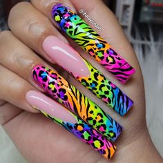 Bright Acrylic Nails, Bright Nail Art, Cheetah Print Nails, Leopard Print Nails, Nails Design With Rhinestones, Dope Nail Designs, Exotic Nails, Animal Print Nails, Rainbow Nails