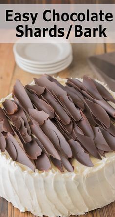 an easy chocolate shavings / bark cake on a wooden table