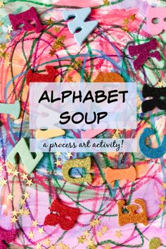 an alphabet soup with letters and numbers on it, surrounded by confetti sprinkles