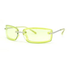 These narrow rectangle rimless sunglasses are a true agent style. They're stylishly minimal and classically crafted with a plastic frame and metal hinges. The 100% UV400 polycarbonate lenses will protect your eyes from the sun's harmful rays, and the timeless 90s style will make you look effortlessly cool. Whether you're running errands or going out on the town, these sunglasses are a must-have for any woman's wardrobe. (c169) Size: 5 1/2" (140mm) x 1 1/2" (36mm).  Color: Silver.  Gender: female Sunglasses Silver, Plastic Sunglasses, Metal Hinges, Rimless Sunglasses, 90s Style, Women's Wardrobe, 90s Fashion, Cloth Bags, Your Eyes