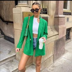 Lyocell Oversized Blazer In M Chic Green Summer Outerwear, Trendy Summer Green Blazer, Summer Trendy Green Blazer, Casual Green Office Blazer, Green Spring Blazer With Pockets, Spring Green Blazer With Pockets, Zara Green Long-sleeve Blazer, Zara Green Long Sleeve Blazer, Casual Green Oversized Blazer