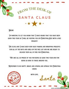 a letter to santa claus from the desk of santa claus