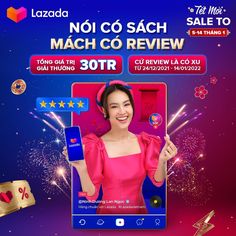 an advertisement for the new year's sale with a woman holding up her phone