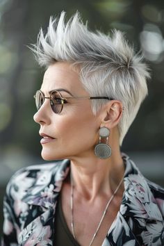 50 short gray hairstyles Ideal For Older Women In 2025 Funky Short Hair Styles, Silver Pixie Cut, Short Gray Hairstyles, Silver Pixie, Sassy Hairstyles, Inspiring Hairstyles, Gray Hairstyles, Gray Hair Pixie Cuts, Funky Short Hair