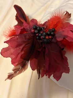 Fall fascinator in red and black with feathers Elegant Red Fascinator With Feather Trim, Elegant Red Feather Trim Fascinator, Red Feathered Evening Headpieces, Austin Tx, Red And Black, Fascinator, Feathers, Austin, Accessories Hats