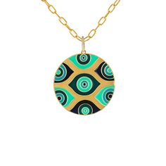 Carol Brodie Athena Evil Eye Medallion - Green - Carol Brodie Collection Art Deco Print, Signature Look, Eye Necklace, Black Enamel, The Eye, Gold Plated Sterling Silver, Green Eyes, Evil Eye, Diamond White