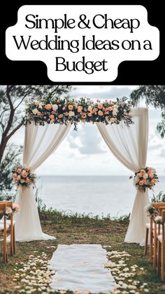 Simple and cheap wedding ideas with affordable decor and DIY hacks for planning a budget-friendly wedding ceremony. Budget Wedding Arch Ideas, Diy Wedding Ceremony Decorations, Backyard Wedding Simple Diy, Wedding Ideas Spring Outdoor, Planning A Simple Wedding, Small Destination Wedding Ideas Simple, Simple Summer Wedding Ideas, Simple June Wedding Ideas, Small Low Budget Wedding Ideas