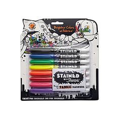 a package of markers and pens with different colors