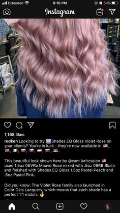 Lavender Shades Eq Formula, Rose Gold Formula Shades Eq, Blush Hair Toner, Redken Shades Eq Pink Formula, Redken Rose Gold Formula, Pink Hair Formula Redken, Rose Gold Redken Shades Eq