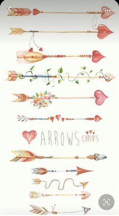 arrows and hearts are drawn in watercolor