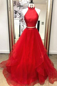 Layered Prom Dress, Dresses With Ruffles, Prom Dress Red, Red Prom Dress Long, Burgundy Prom, Red Two Piece, Gown Red, Strapless Prom Dress, Red Evening Dress