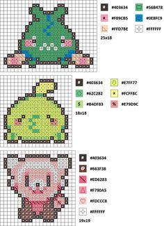 the cross stitch pattern is shown in three different colors