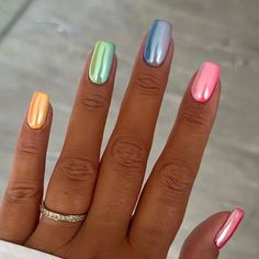 Plating Acrylic Medium Square Reflective Mirror Solid Color Nail Art Tips 24pcs. I Have Several Styles And Colors Bundle And Save Baby Color Nails, Chrome Orange Nails, Bright Pink Chrome Nails, Cute Neon Nails, Neon Chrome Nails, Rainbow Chrome Nails, Fingernail Colors, Anna Nails, Solid Nails