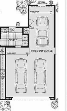 the floor plan for a three car garage