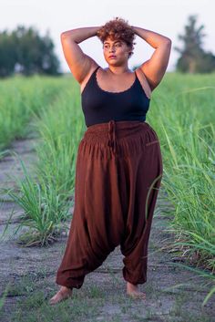 Plus Size Solid Brown Harem Pants | Hippie-Pants.com – Hippie Pants Haram Pants Outfit, Haram Pants, Plus Size Harem Pants, Harem Pants Pattern, Wide Leg Pants Pattern, Brown Jumpsuit, Brown Jumpsuits, Fisherman Pants, Hippie Pants