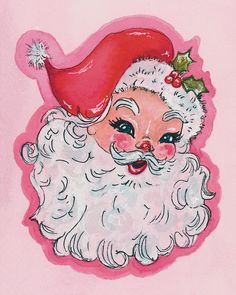 a drawing of a santa claus with holly berries on his head