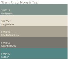 the color scheme for warm gray and teal is shown in shades from white to brown