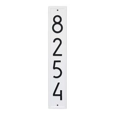 a white house number sign with black numbers on the front and back of it, against a white background