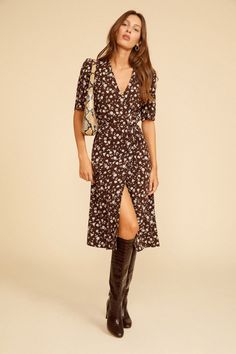 [hover] Business Casual Fall, French Dress, Cute Cardigans, Midi Wrap Dress, French Women, Inspired Dress, Trending Dresses, Casual Fall, Dress Making