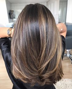 Straight Brown Medium Length Hair, Long Dark Hair With Balayage, Medium Length Haircut With Layers Blonde Highlights, Long Length Bob Haircut, Shoulder Length Highlighted Hair, Brown Glaze Hair, Hair Spring, Hairstyle Color