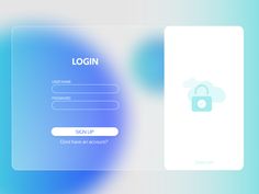 a login form with a padlock on the front and back side, as well as a blue background