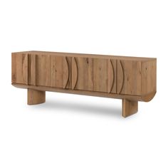 the sideboard is made out of wood and has wavy designs on it's sides