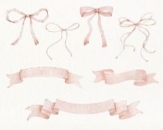 watercolor drawing of ribbons and bows on white paper