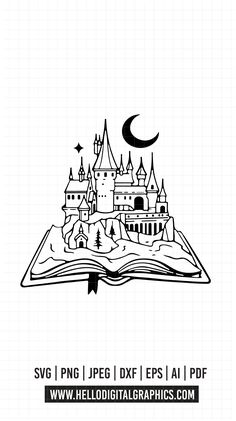 an open book with a castle on it and the words svp png files