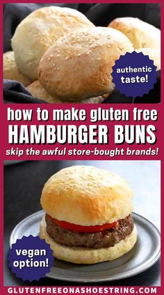 hamburger buns with the words how to make gluten free hamburger buns