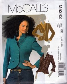 Below waist, fitted, lined jacket with topstitched seams, has pleated collar, princess seams, back vent and sleeve variations. This sewing pattern is out-of-print, new, factory folded, complete with instructions. Sleeve Variations, Pleated Collar, Jacket Sewing, Jacket Pattern Sewing, Mccalls Sewing Patterns, Ruffled Collar, Mccalls Patterns, Princess Seams, Sewing Pattern Sizes