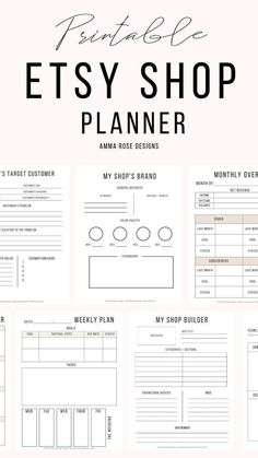 the etsy shop planner is shown in black and white