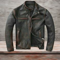 Men's Handmade Motorcycle Vintage Style Cafe Racer Distressed Black Biker Real Leather Jacket | Mens Slim Fit Motorcycle Real Leather Jacket This sensational and fabulous Jacket is made from high quality leather. - Premium quality genuine real leather jacket - Made exactly as shown in pictures - Vintage & Antique Look - Soft polyester lining inside - Handmade genuine leather jacket - Multiple outer and inner pockets including mobile pocket - Fantastic look and made with full description - Best quality stitching throughout the jacket - Opening YKK -Zipper original - Brand new with tag Winter Brown Distressed Biker Jacket, Rugged Outerwear For Biker Events In Fall, Cafe Racer Style Long Sleeve Outerwear For Winter, Cafe Racer Style Outerwear For Fall, Cafe Racer Outerwear For Fall Outdoor, Fall Cafe Racer Biker Jacket For Streetwear, Winter Cafe Racer Style Long Sleeve Outerwear, Fall Cafe Racer Outerwear For Outdoor, Fall Outdoor Cafe Racer Biker Jacket