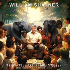 a man sitting in front of an elephant surrounded by children and elephants with the caption, where will he animals sleep?