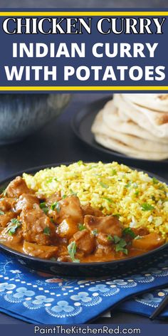 Bowl of chicken curry with potatoes and rice with text "chicken curry indian curry with potatoes". South Indian Chicken Curry, Boneless Skinless Chicken Breast Recipes, Indian Chicken Curry Recipe, Skinless Chicken Breast Recipes, Indian Comfort Food, Indian Chicken Curry, Easy Fall Dinners