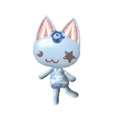 a cartoon cat with a blue bow on it's head and tail, standing in front of a white background