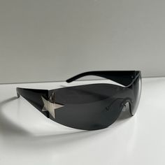 Y2k 2000s Vintage Style Black Gray Frameless Star Sunglasses Black Frame With A Dark Frameless Lens These Glasses Are Unisex :)! Uva Uvb Protection Brand New Star Sunglasses, 2000s Vintage, Women's Sunglasses, Colored Sunglasses, Y2k 2000s, Black Frame, Sunglasses Accessories, Black Gray, Sunglasses Women